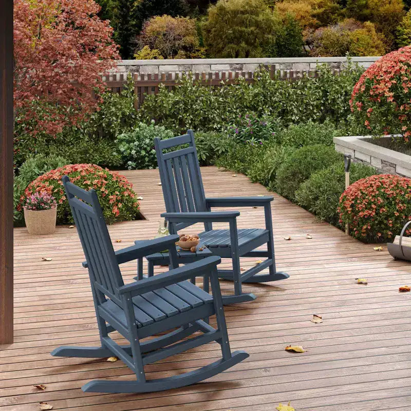 Fauteuil à bascule d'extérieur, Fauteuils à bascule à dossier haut en PEHD toutes saisons et mobilier en bois poly pour patio et porche, Gris