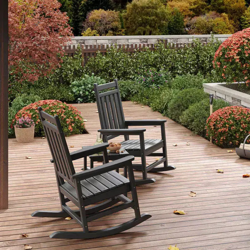 Fauteuil à bascule d'extérieur, Fauteuils à bascule à dossier haut en PEHD toutes saisons et mobilier en bois poly pour patio et porche, Gris