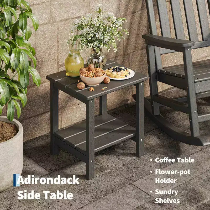 Fauteuil à bascule d'extérieur, Fauteuils à bascule à dossier haut en PEHD toutes saisons et mobilier en bois poly pour patio et porche, Gris