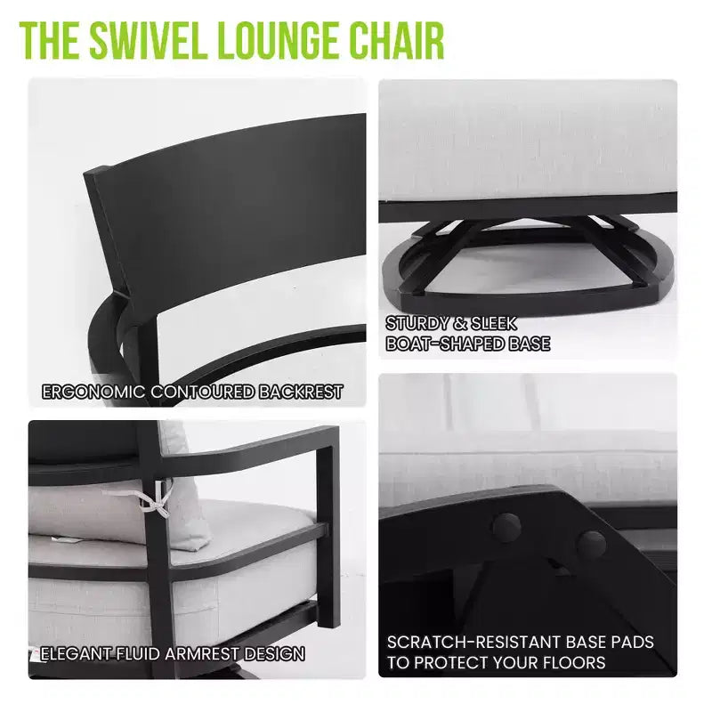 Fauteuil pivotant d'extérieur moderne en aluminium Christopher Knight Home Rebecca avec coussins épais Sunbrella