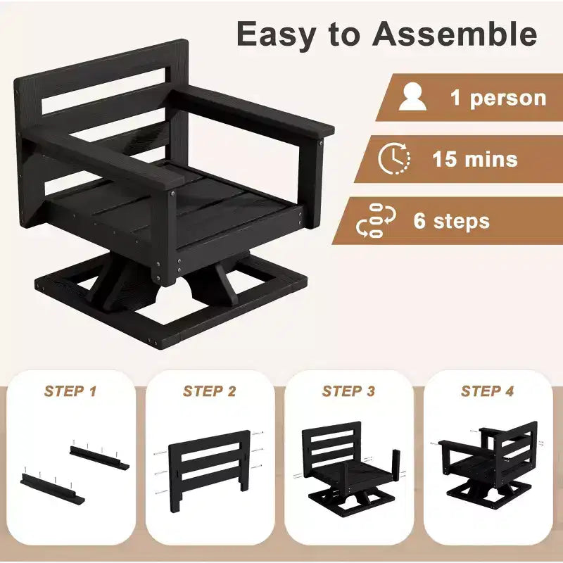 Chaise de patio pivotante Hyleory en PEHD avec coussin de qualité supérieure, chaise d'extérieur tout temps pour un confort optimal