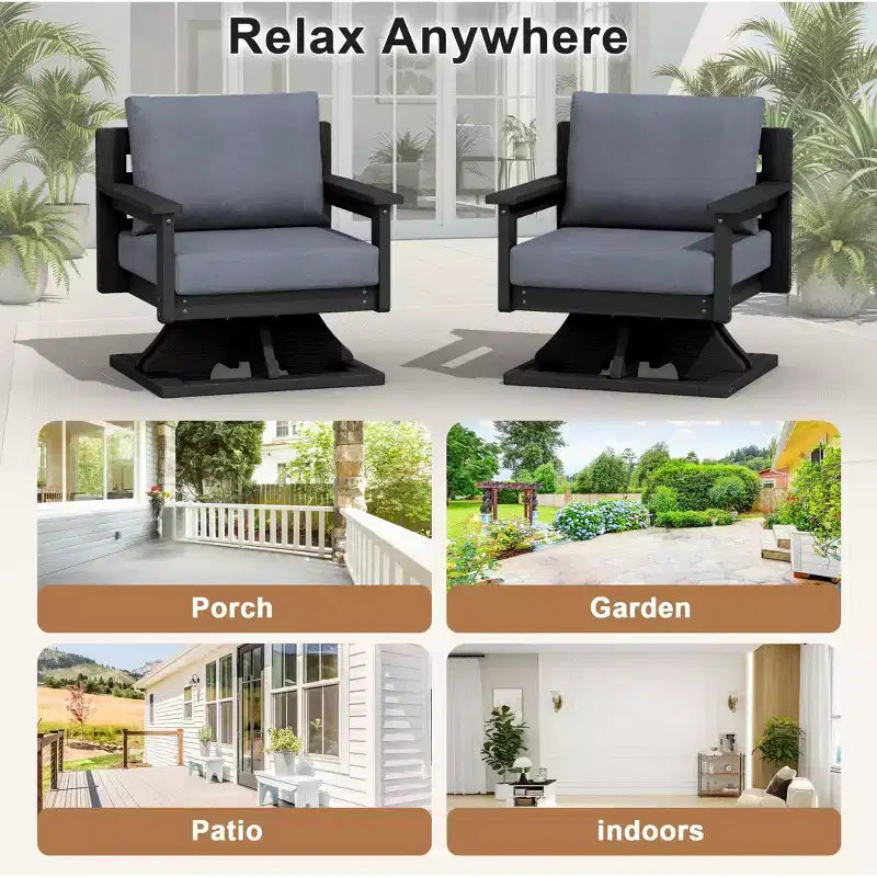 Chaise de patio pivotante Hyleory en PEHD avec coussin de qualité supérieure, chaise d'extérieur tout temps pour un confort optimal