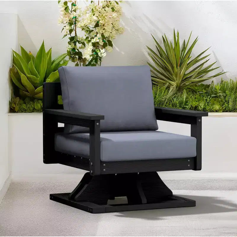 Chaise de patio pivotante Hyleory en PEHD avec coussin de qualité supérieure, chaise d'extérieur tout temps pour un confort optimal