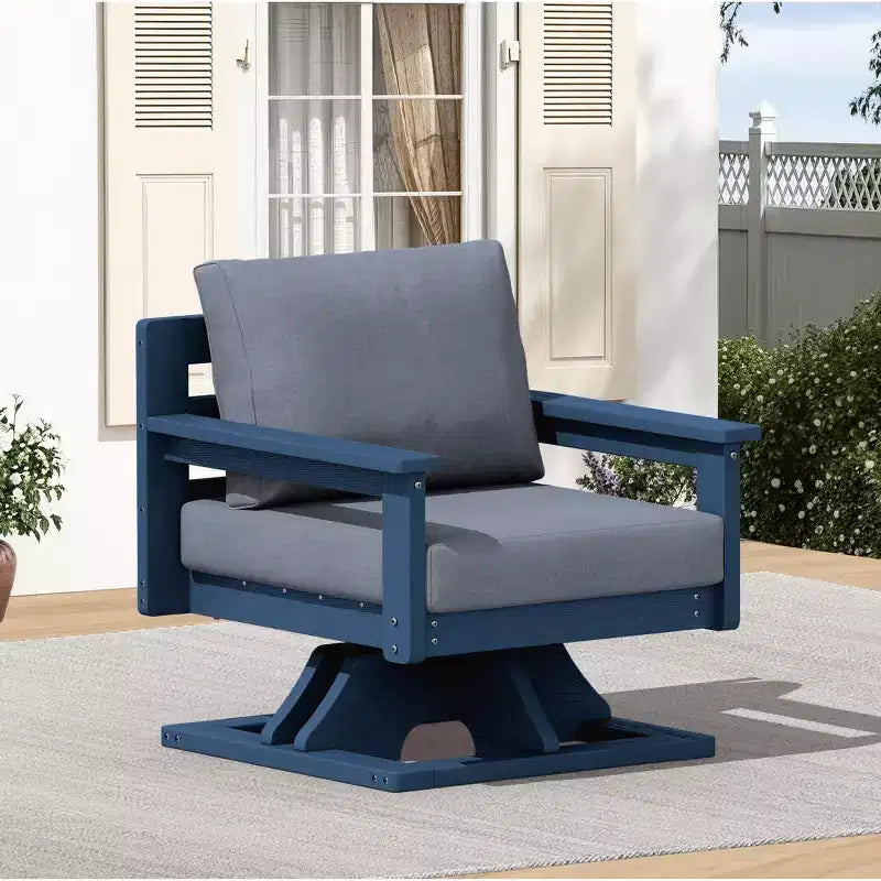 Chaise de patio pivotante Hyleory en PEHD avec coussin de qualité supérieure, chaise d'extérieur tout temps pour un confort optimal