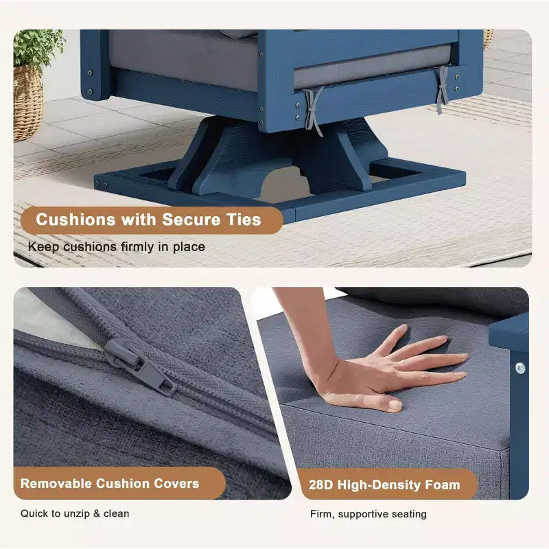Chaise de patio pivotante Hyleory en PEHD avec coussin de qualité supérieure, chaise d'extérieur tout temps pour un confort optimal