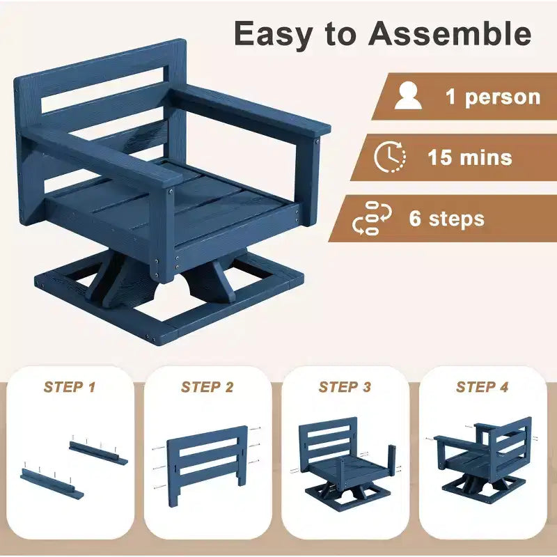 Chaise de patio pivotante Hyleory en PEHD avec coussin de qualité supérieure, chaise d'extérieur tout temps pour un confort optimal