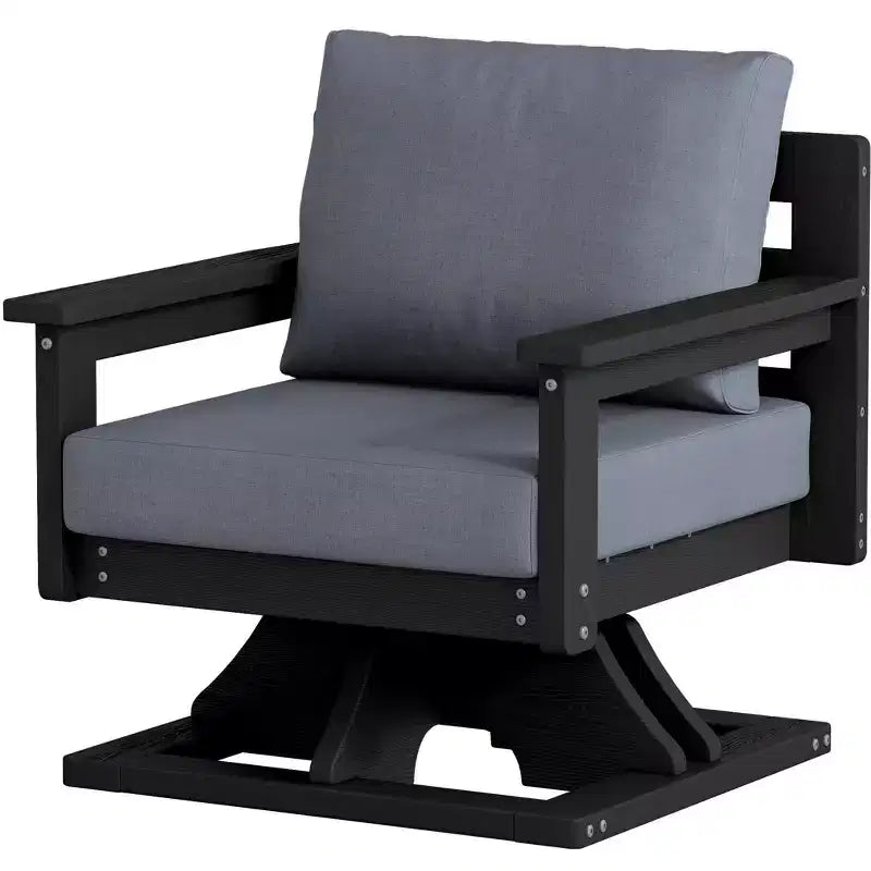 Chaise de patio pivotante Hyleory en PEHD avec coussin de qualité supérieure, chaise d'extérieur tout temps pour un confort optimal