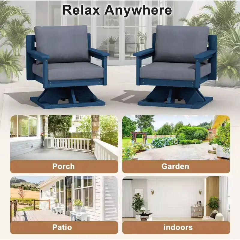 Chaise de patio pivotante Hyleory en PEHD avec coussin de qualité supérieure, chaise d'extérieur tout temps pour un confort optimal