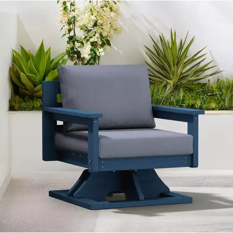 Chaise de patio pivotante Hyleory en PEHD avec coussin de qualité supérieure, chaise d'extérieur tout temps pour un confort optimal