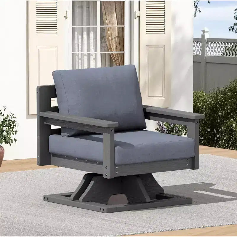 Chaise de patio pivotante Hyleory en PEHD avec coussin de qualité supérieure, chaise d'extérieur tout temps pour un confort optimal