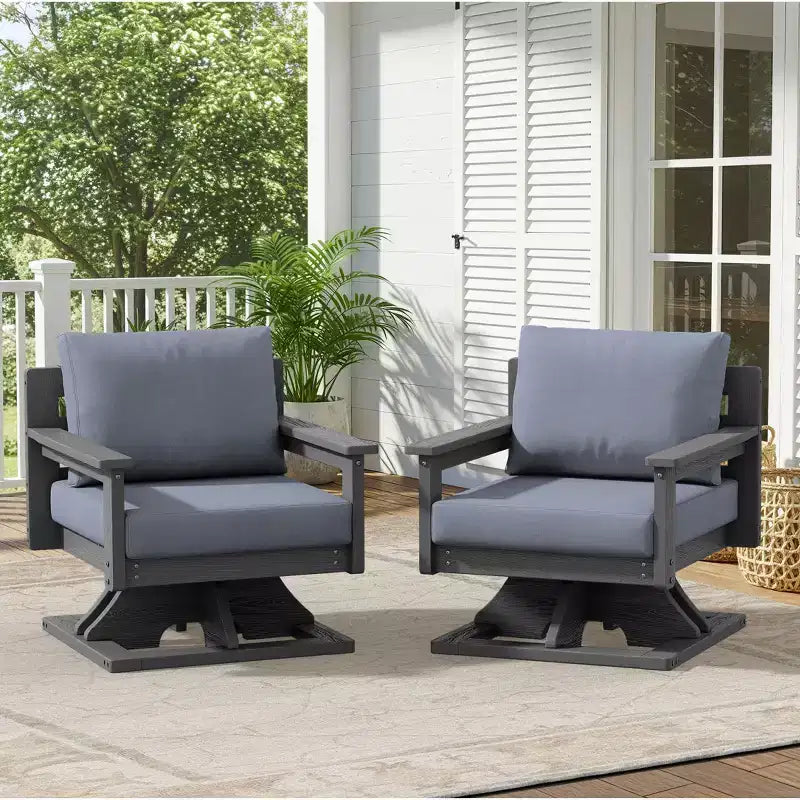 Chaise de patio pivotante Hyleory en PEHD avec coussin de qualité supérieure, chaise d'extérieur tout temps pour un confort optimal