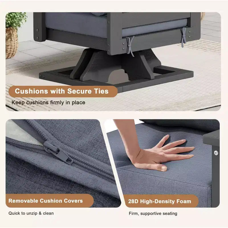 Chaise de patio pivotante Hyleory en PEHD avec coussin de qualité supérieure, chaise d'extérieur tout temps pour un confort optimal