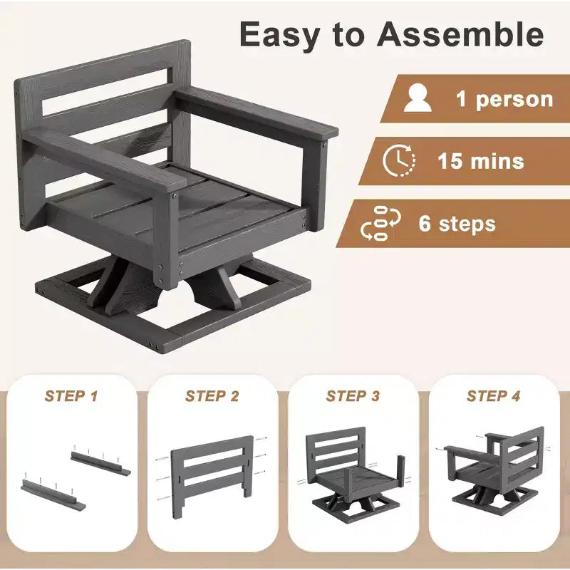 Chaise de patio pivotante Hyleory en PEHD avec coussin de qualité supérieure, chaise d'extérieur tout temps pour un confort optimal