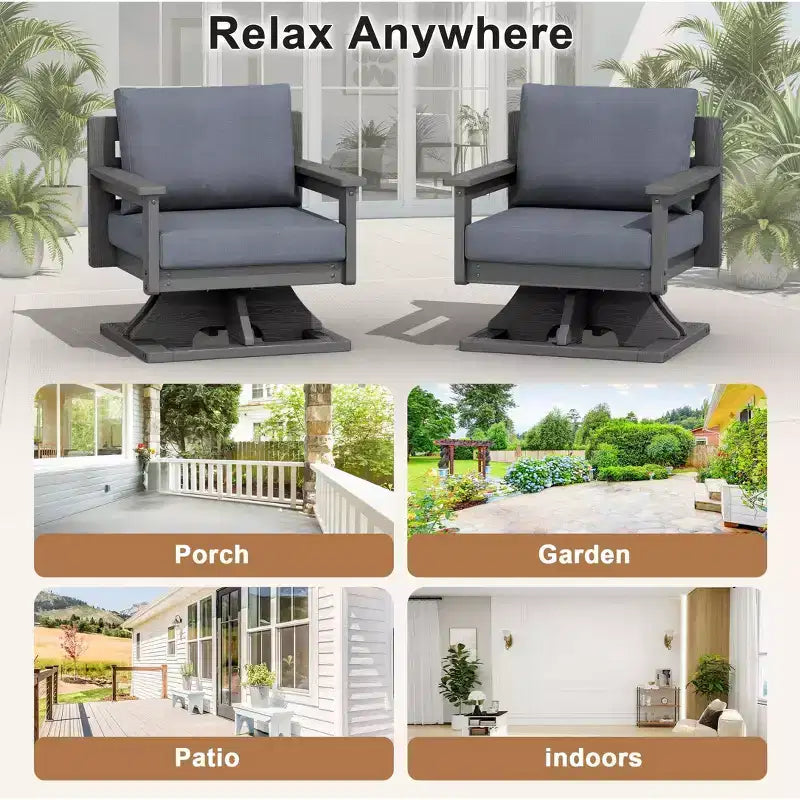Chaise de patio pivotante Hyleory en PEHD avec coussin de qualité supérieure, chaise d'extérieur tout temps pour un confort optimal