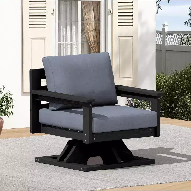 Chaise de patio pivotante Hyleory en PEHD avec coussin de qualité supérieure, chaise d'extérieur tout temps pour un confort optimal