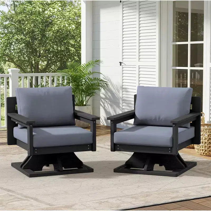 Chaise de patio pivotante Hyleory en PEHD avec coussin de qualité supérieure, chaise d'extérieur tout temps pour un confort optimal