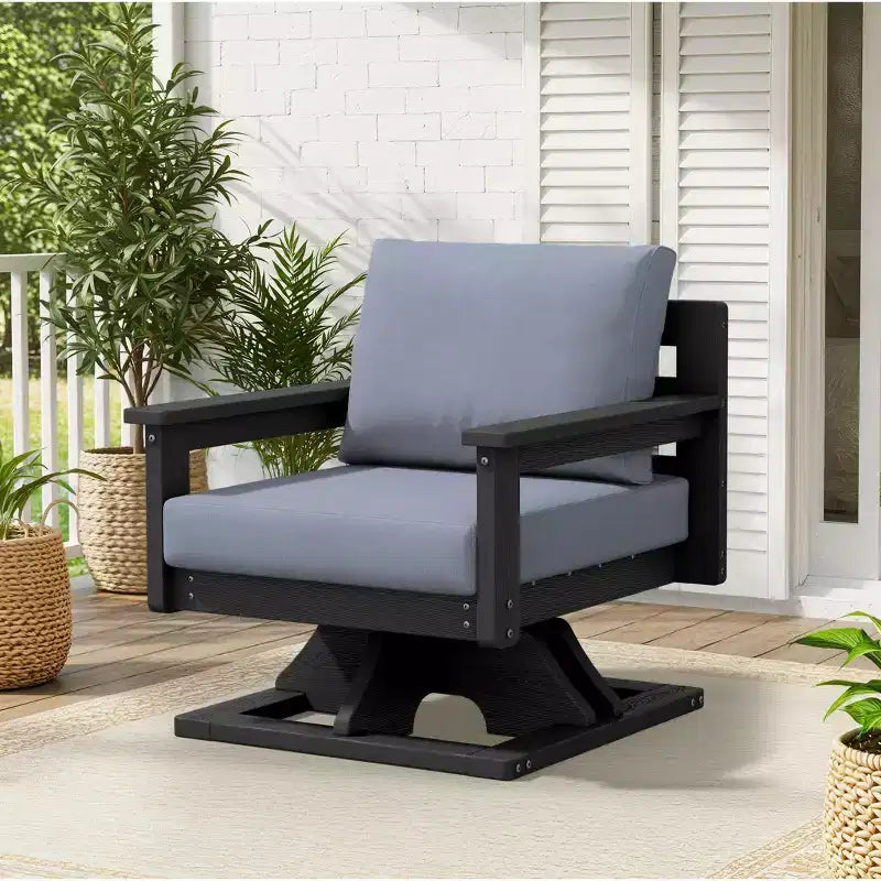 Hyleory HDPE Patio Swivel Chair with Premium Cushion, All Weather Outdoor Chair for Ultimate Comfort