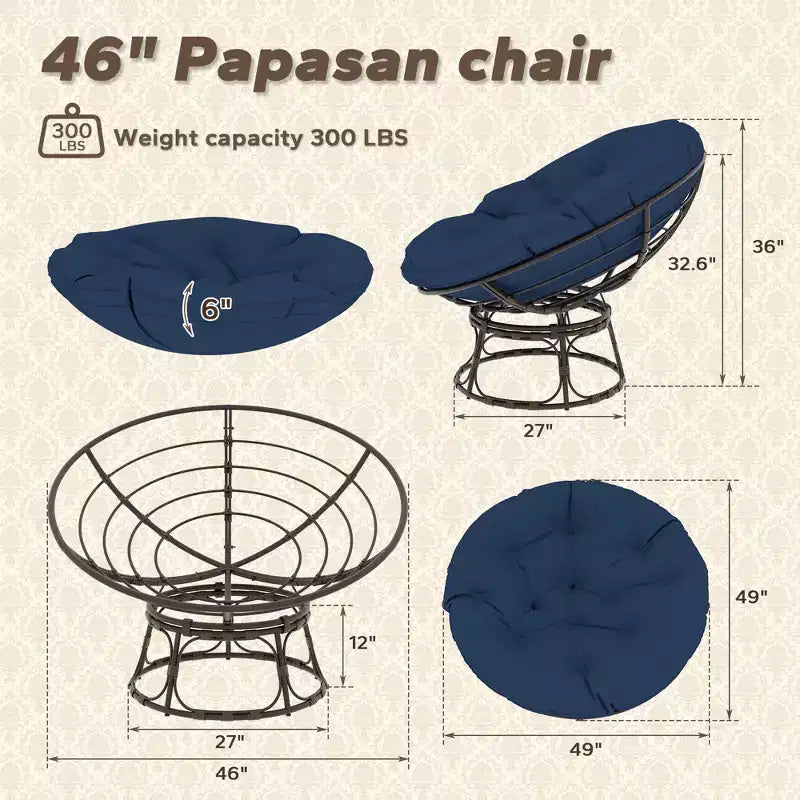 Fauteuil de patio Papasan avec coussins