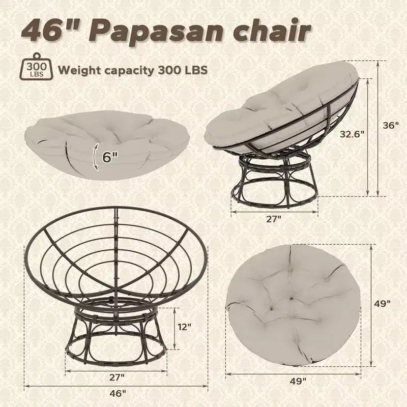 Fauteuil de patio Papasan avec coussins