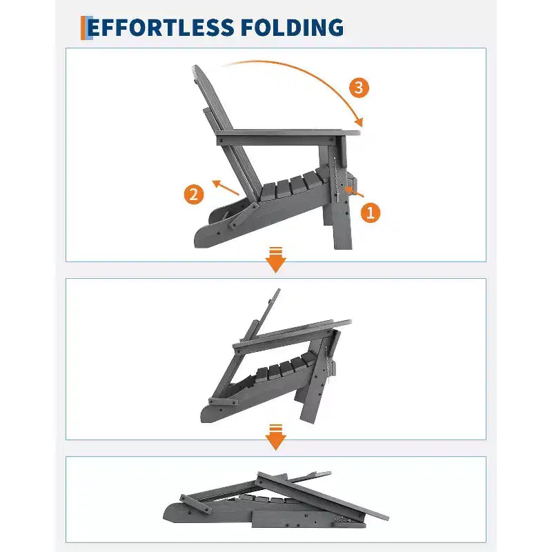 Fauteuils de patio d'extérieur tout temps avec porte-gobelets, chaises pliantes à texture bois, pour patios, terrasses, jardins, bleu marine - 1 ensemble