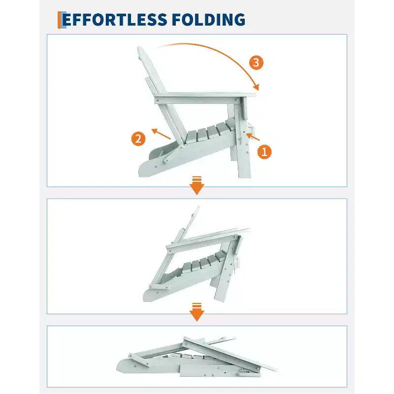 Fauteuils de patio d'extérieur tout temps avec porte-gobelets, chaises pliantes à texture bois, pour patios, terrasses, jardins, bleu marine - 1 ensemble