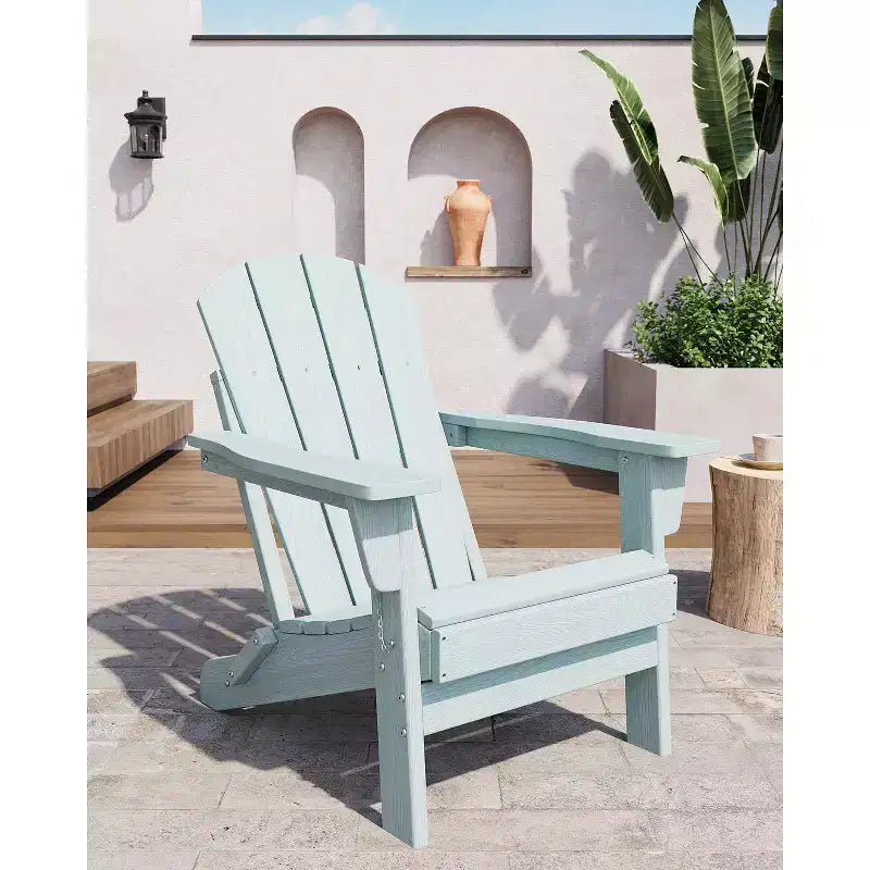 Fauteuils de patio d'extérieur tout temps avec porte-gobelets, chaises pliantes à texture bois, pour patios, terrasses, jardins, bleu marine - 1 ensemble