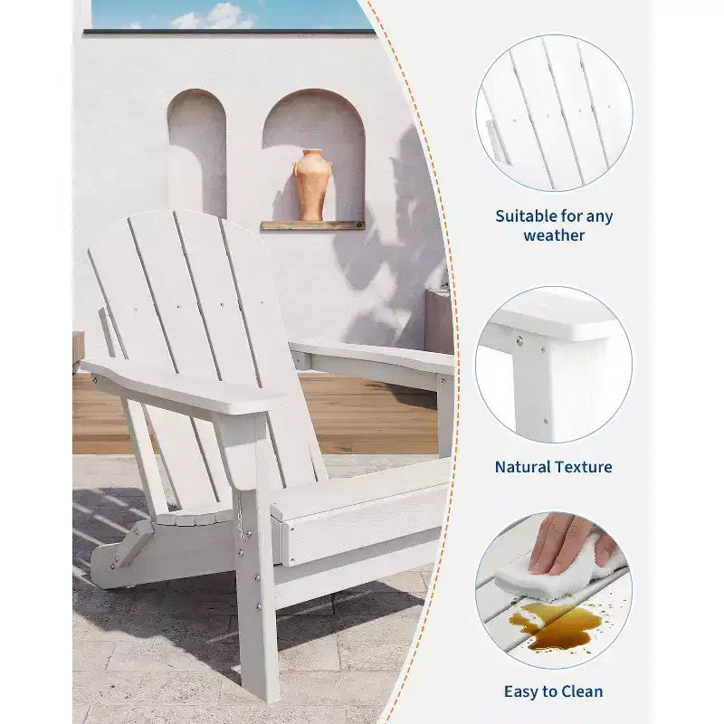 Fauteuils de patio d'extérieur tout temps avec porte-gobelets, chaises pliantes à texture bois, pour patios, terrasses, jardins, bleu marine - 1 ensemble