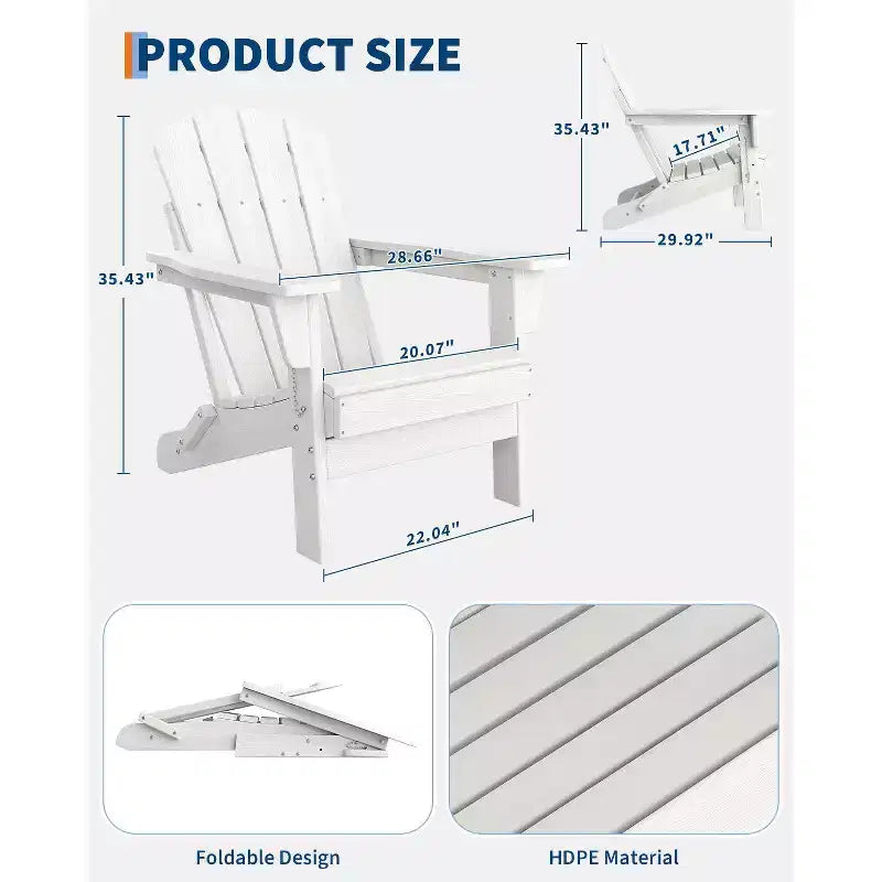 Fauteuils de patio d'extérieur tout temps avec porte-gobelets, chaises pliantes à texture bois, pour patios, terrasses, jardins, bleu marine - 1 ensemble