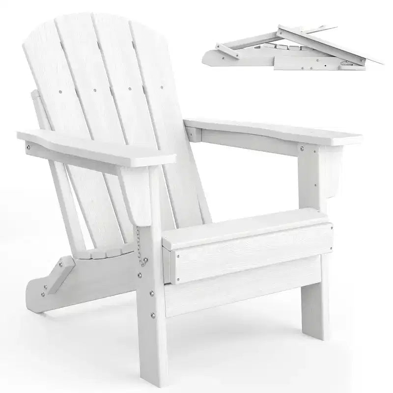 Fauteuils de patio d'extérieur tout temps avec porte-gobelets, chaises pliantes à texture bois, pour patios, terrasses, jardins, bleu marine - 1 ensemble