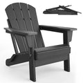 All-weather Outdoor Patio Chairs with Cup Holders, Foldable Wooden-textured Chairs, for Patios, Decks, Gardens, Navy Blue - 1 set
