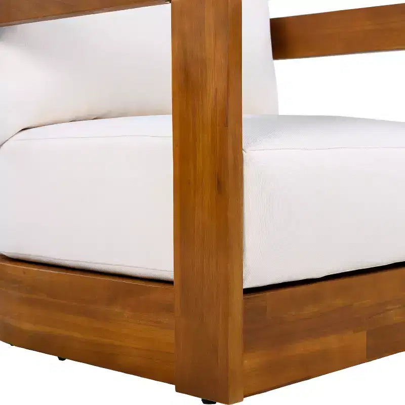 Fauteuil d'appoint de patio, fauteuil club d'extérieur en forme de tonneau, fauteuil incurvé, chaise de patio avec coussin résistant à l'eau et cadre en bois d'acacia résistant aux intempéries - ModernLuxe