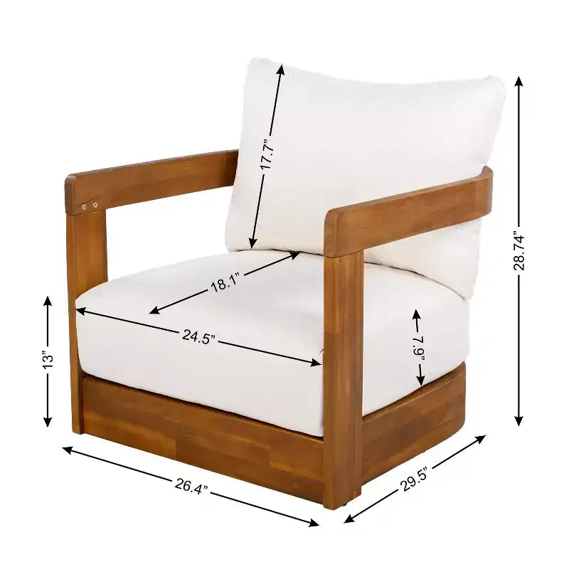 Fauteuil d'appoint de patio, fauteuil club d'extérieur en forme de tonneau, fauteuil incurvé, chaise de patio avec coussin résistant à l'eau et cadre en bois d'acacia résistant aux intempéries - ModernLuxe