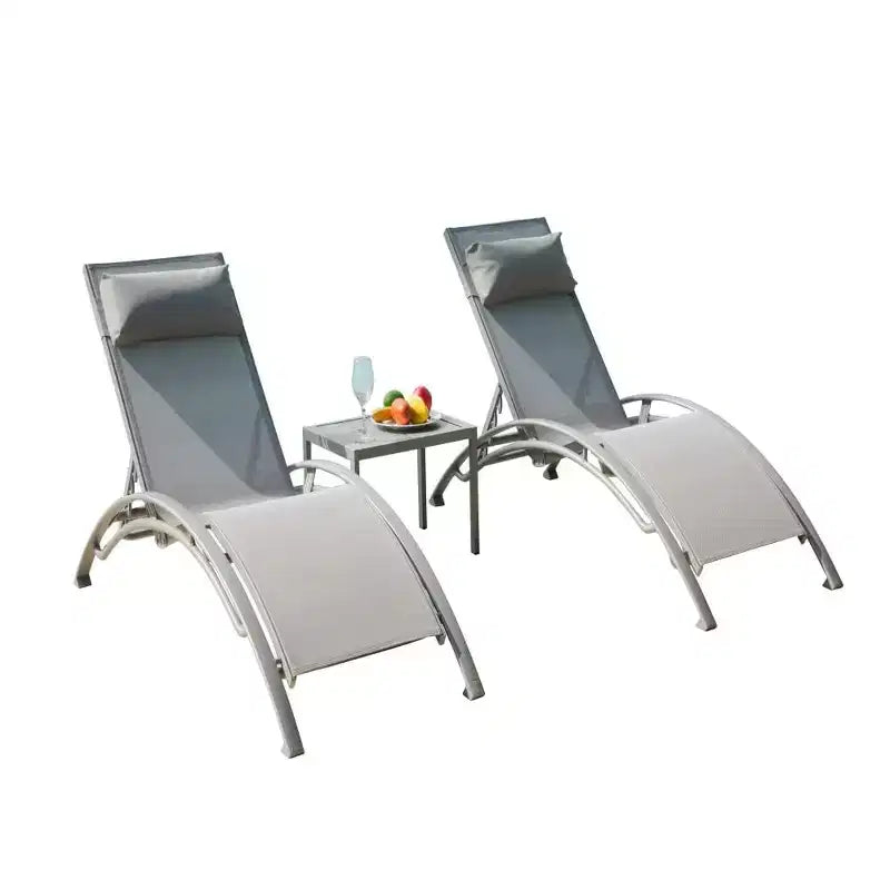 Ensemble table et chaises longues de patio extérieur, chaises longues d'extérieur réglables en aluminium, table d'appoint en métal toutes saisons