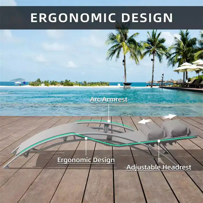 Ensemble table et chaises longues de patio extérieur, chaises longues d'extérieur réglables en aluminium, table d'appoint en métal toutes saisons