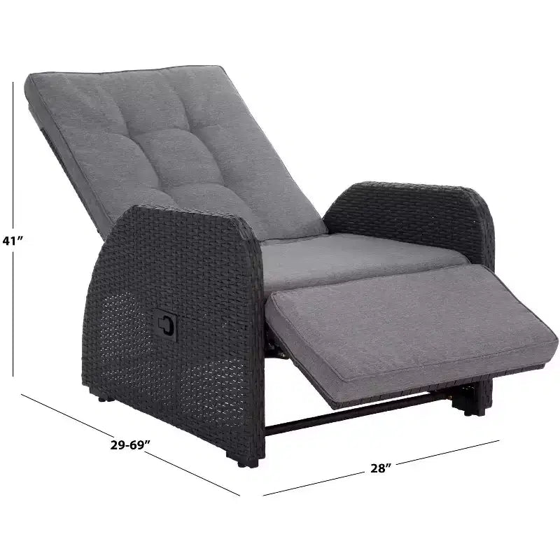 Fauteuil inclinable Millman Intérieur/Extérieur - PAT6906 - Noir/Gris - Safavieh