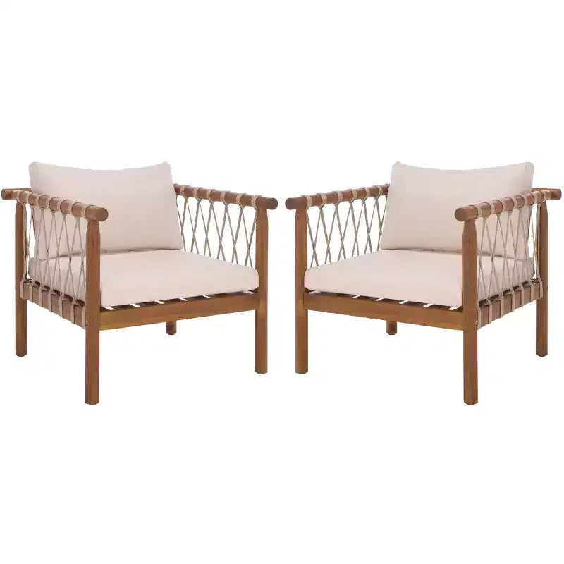 Sabrina Side Chair Indoor/Outdoor (Set of 2) - PAT6809 - Teak Brown/Cream - Safavieh