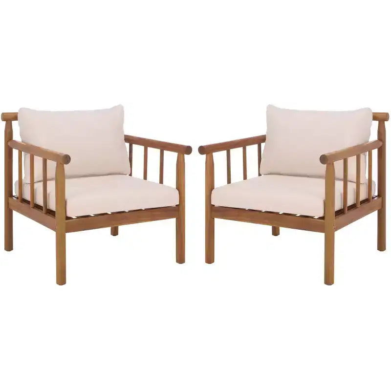 Cardori Side Chair Indoor/Outdoor (Set of 2) - PAT6807 - Teak Brown/Cream - Safavieh