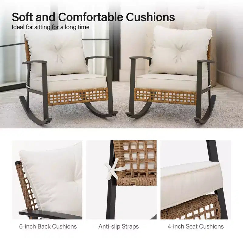 LAUSAINT HOME Fauteuil à bascule d'extérieur en osier avec coussin épais Fauteuil de salon moderne et confortable2 pièces/ 1 pièce