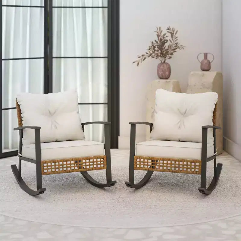 LAUSAINT HOME Fauteuil à bascule d'extérieur en osier avec coussin épais Fauteuil de salon moderne et confortable2 pièces/ 1 pièce
