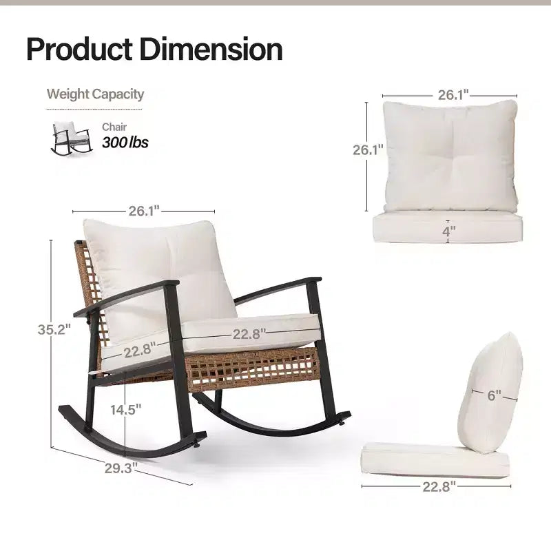 LAUSAINT HOME Fauteuil à bascule d'extérieur en osier avec coussin épais Fauteuil de salon moderne et confortable2 pièces/ 1 pièce