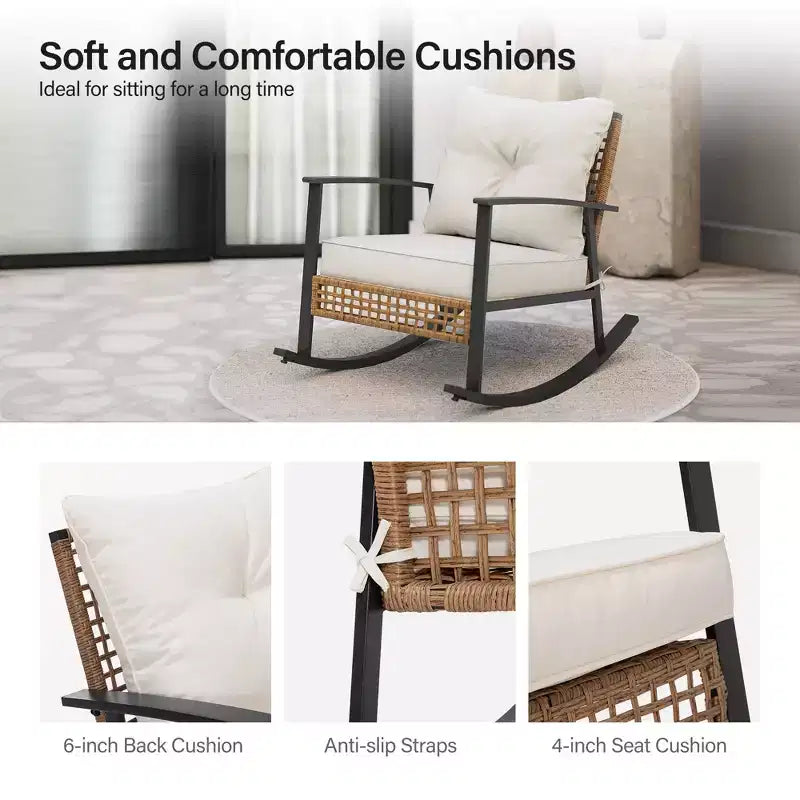 LAUSAINT HOME Fauteuil à bascule d'extérieur en osier avec coussin épais Fauteuil de salon moderne et confortable2 pièces/ 1 pièce