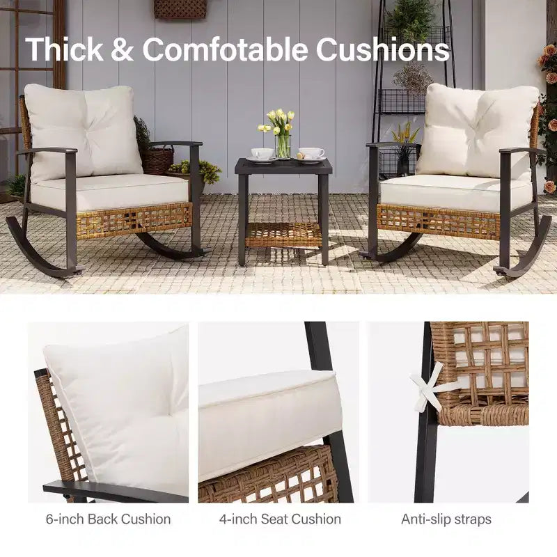 LAUSAINT HOME Fauteuil à bascule d'extérieur en osier avec coussin épais Fauteuil de salon moderne et confortable2 pièces/ 1 pièce