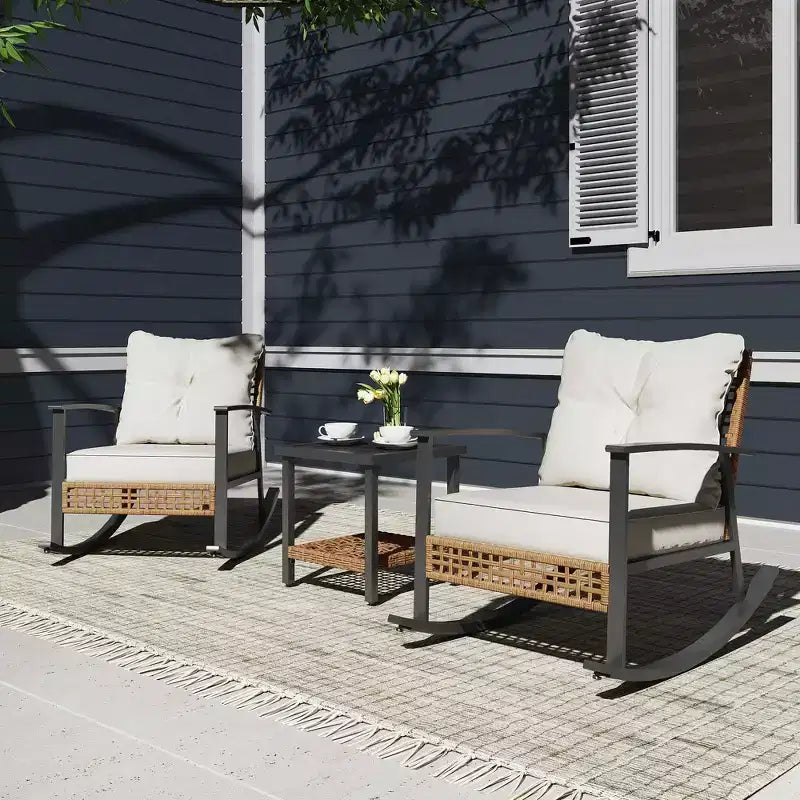 LAUSAINT HOME Fauteuil à bascule d'extérieur en osier avec coussin épais Fauteuil de salon moderne et confortable2 pièces/ 1 pièce