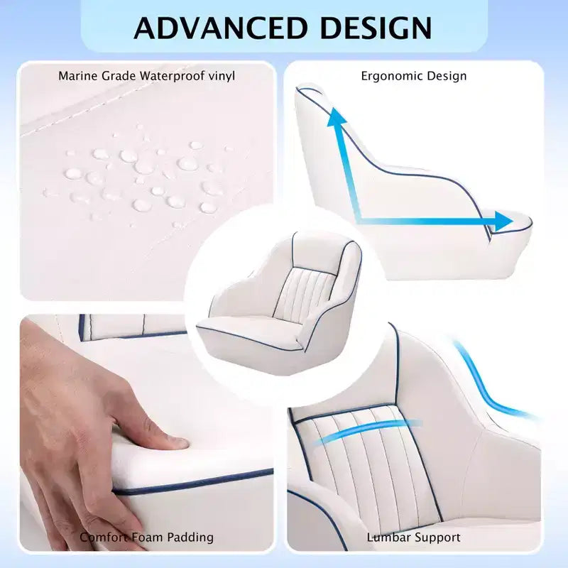 Fauteuil de capitaine de ponton – Siège baquet ergonomique avec rembourrage en mousse à compression et cadre en plastique moulé durable