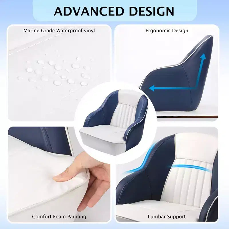 Fauteuil de capitaine de ponton – Siège baquet ergonomique avec rembourrage en mousse à compression et cadre en plastique moulé durable