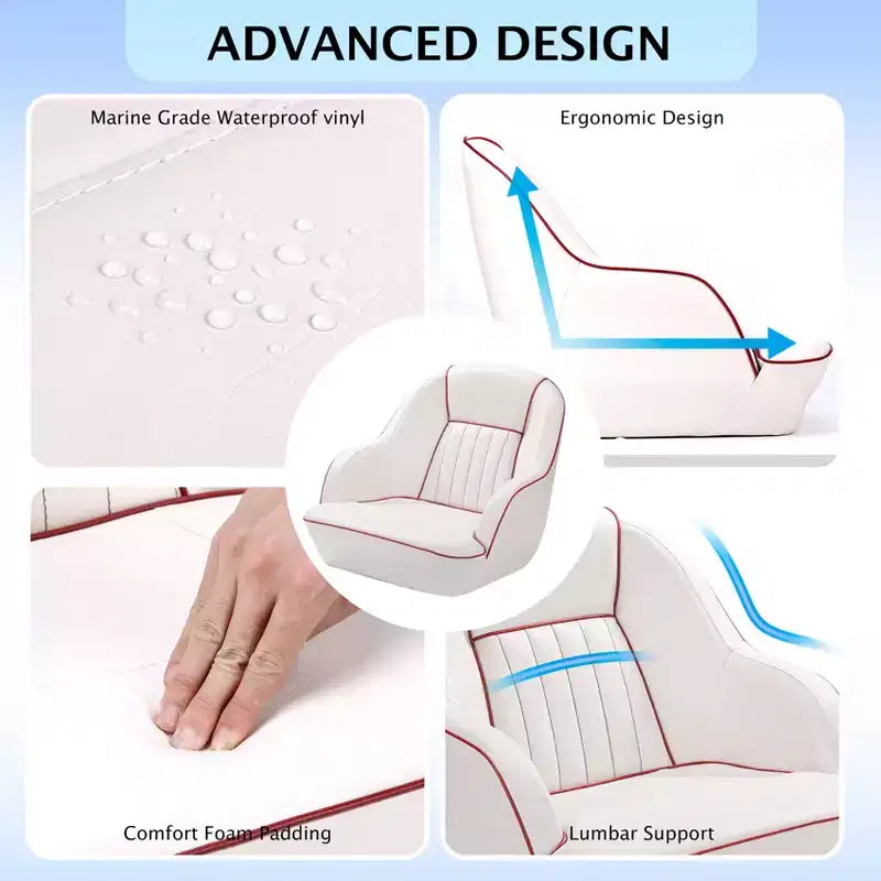 Fauteuil de capitaine de ponton – Siège baquet ergonomique avec rembourrage en mousse à compression et cadre en plastique moulé durable