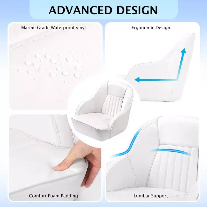 Fauteuil de capitaine de ponton – Siège baquet ergonomique avec rembourrage en mousse à compression et cadre en plastique moulé durable
