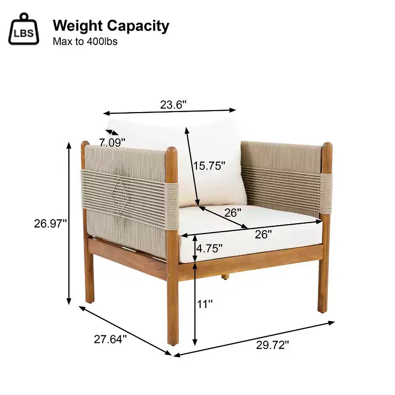Fauteuil de jardin moderne en bois d'acacia Seungho avec tressage en corde diamant et coussins Christopher Knight Home