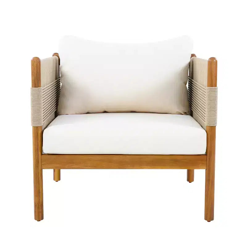Fauteuil de jardin moderne en bois d'acacia Seungho avec tressage en corde diamant et coussins Christopher Knight Home