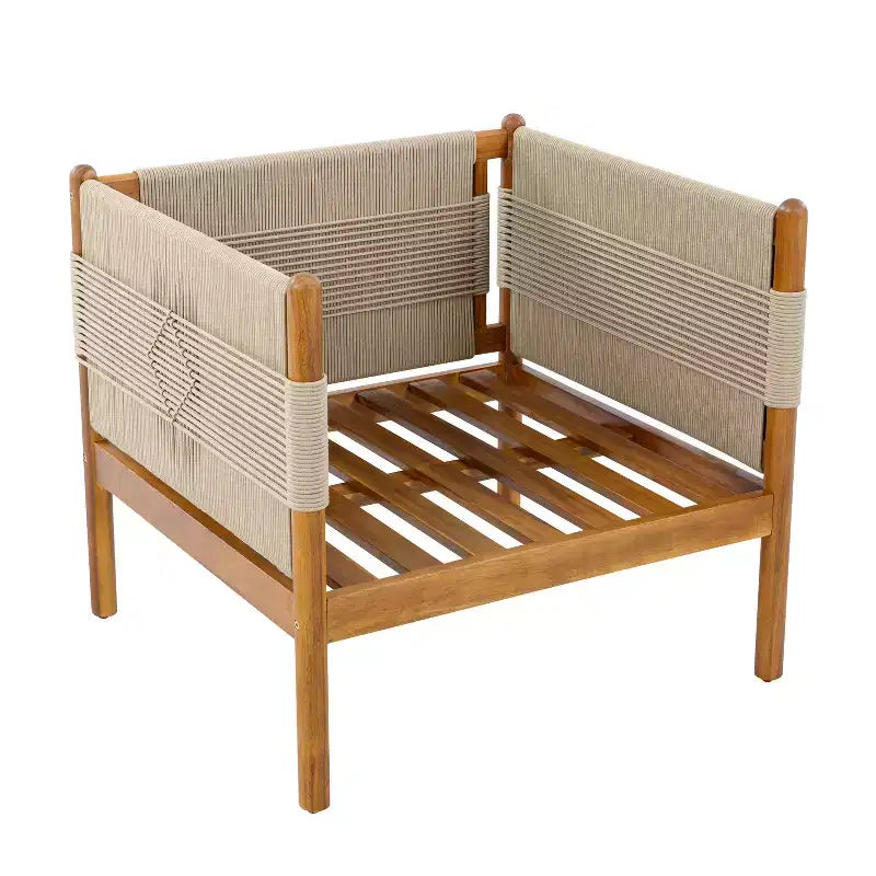 Fauteuil de jardin moderne en bois d'acacia Seungho avec tressage en corde diamant et coussins Christopher Knight Home